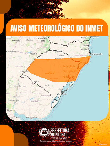 ⚠️⚠️⚠️⚠️⚠️<br />Segue *Aviso Meteorol&oacute;gico do INMET* enviado ao Centro de Opera&ccedil;&otilde;es da Defesa Civil: