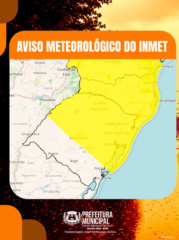 Segue Aviso Meteorol&oacute;gico do INMET enviado ao Centro de Opera&ccedil;&otilde;es da Defesa Civil: