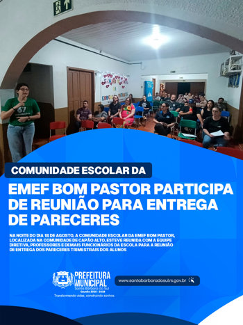 <span style="font-size: 24pt;"><strong>COMUNIDADE ESCOLAR DA EMEF BOM PASTOR PARTICIPA DE REUNI&Atilde;O PARA ENTREGA DE PARECERES</strong></span>