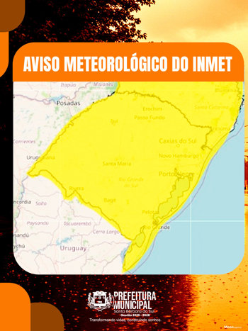 <strong><span style="font-size: 24pt;">⚠️⚠️⚠️⚠️⚠️</span></strong><br /><strong><span style="font-size: 24pt;">Segue *Aviso Meteorol&oacute;gico do INMET* enviado ao Centro de Opera&ccedil;&otilde;es da Defesa Civil:</span></strong>