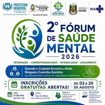 <strong><span style="font-size: 14pt;">2&ordm; F&Oacute;RUM DE SA&Uacute;DE MENTAL 2026 SER&Aacute; REALIZADO DIA 27 DE AGOSTO</span></strong>