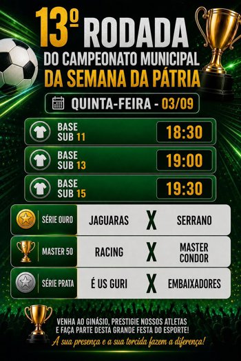 13&ordf; RODADA DO CAMPEONATO MUNICIPAL DA SEMANA DA P&Aacute;TRIA
