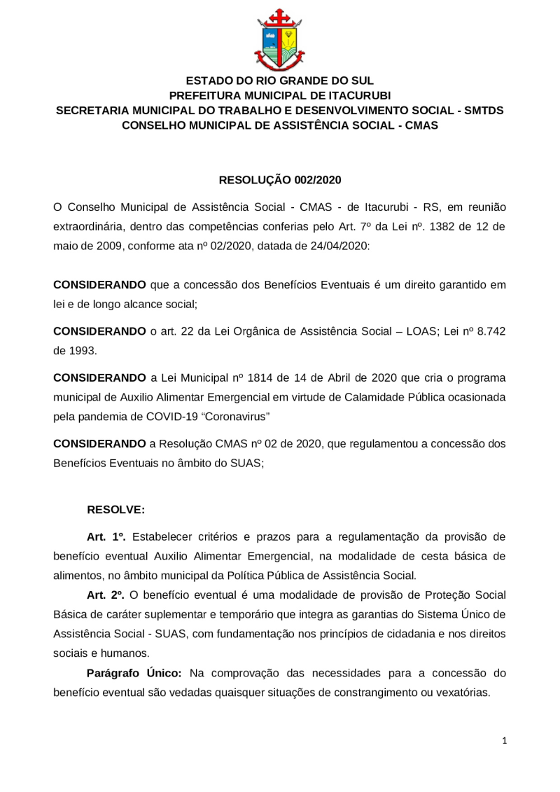 RESOLUÇÃO 002/2020 