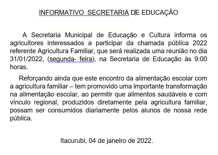INFORMATIVO  SECRETARIA DE EDUCAÇÃO