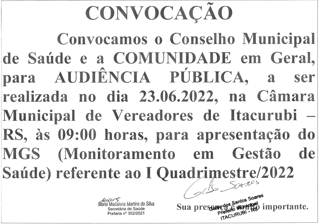 CONVOCAÇÃO PARA AUDIÊNCIA PÚBLICA
