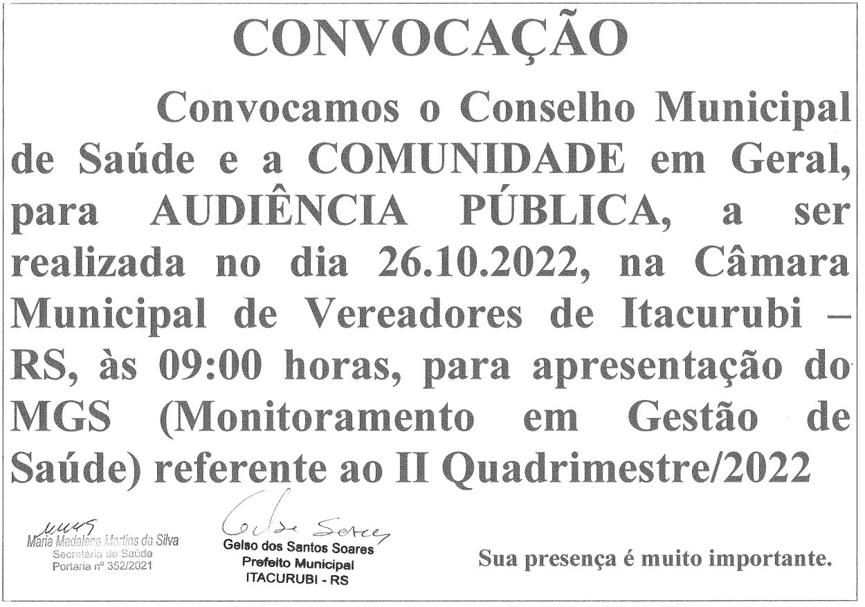CONVOCAÇÃO PARA AUDIÊNCIA PÚBLICA