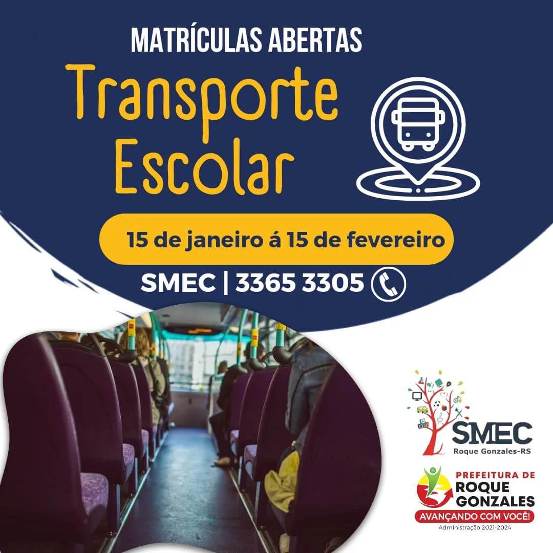 INSCRIÇÕES ABERTAS PARA TRANSPORTE ESCOLAR