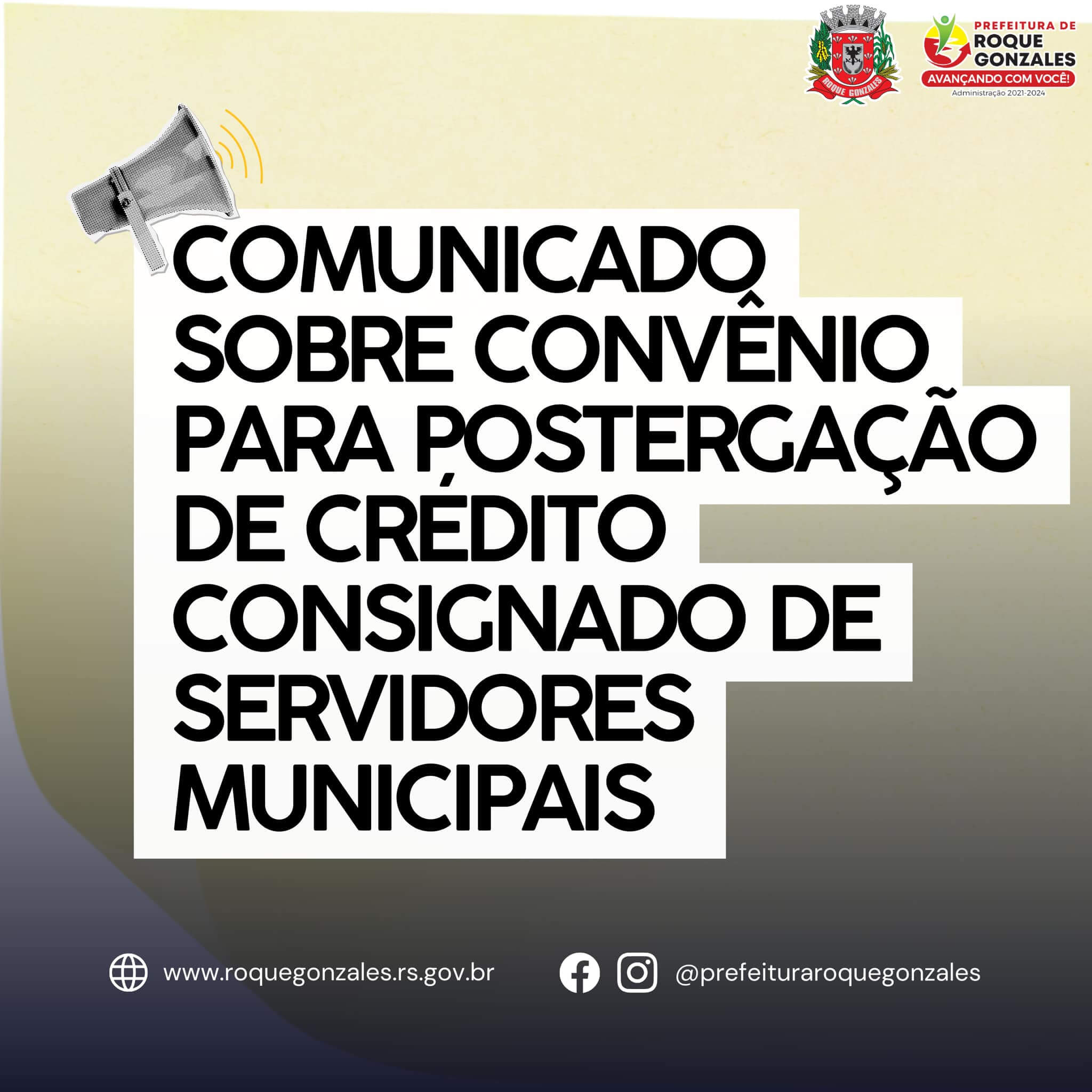 <p>ADMINISTRA&Ccedil;&Atilde;O MUNICIPAL DE ROQUE GONZALES FIRMA CONV&Ecirc;NIO PARA POSTERGA&Ccedil;&Atilde;O DE PARCELAS DE CR&Eacute;DITO CONSIGNADO DE SERVIDORES MUNICIPAIS</p>