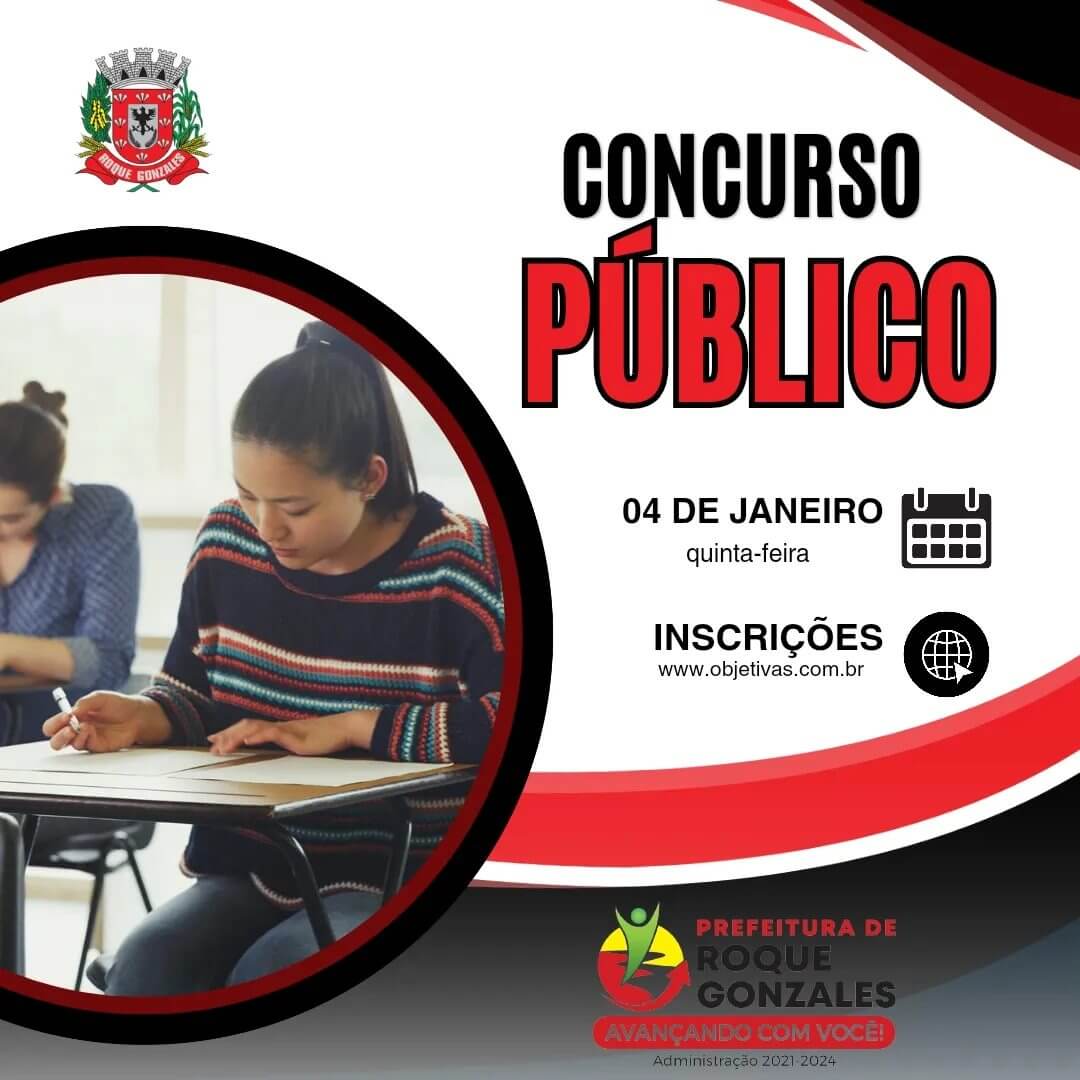 INSCRIÇÕES PARA CONCURSO PÚBLICO EM ROQUE GONZALES INICIAM NESTA QUINTA-FEIRA, 04