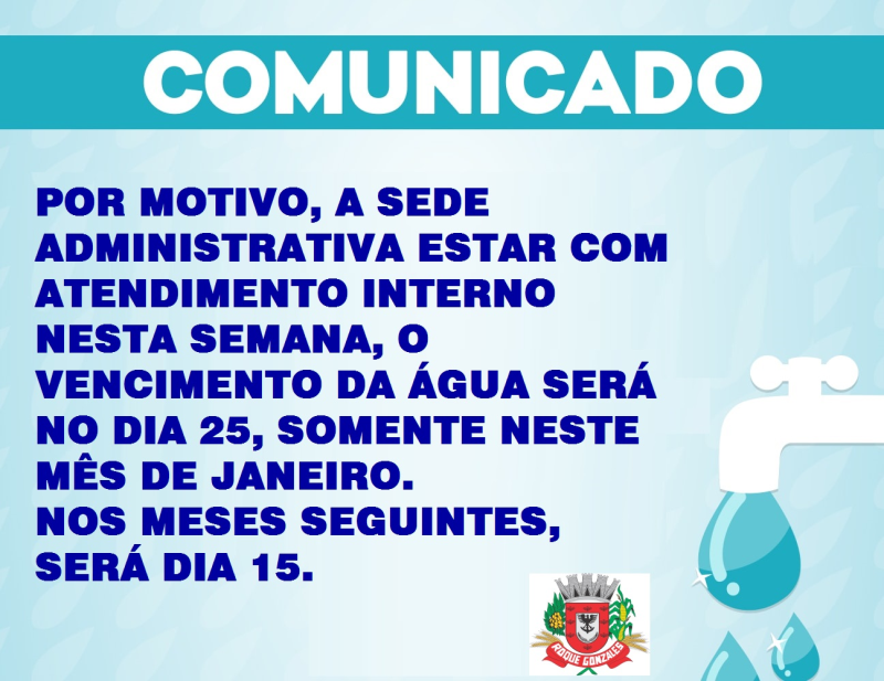 VENCIMENTO DA ÁGUA NO MÊS DE JANEIRO