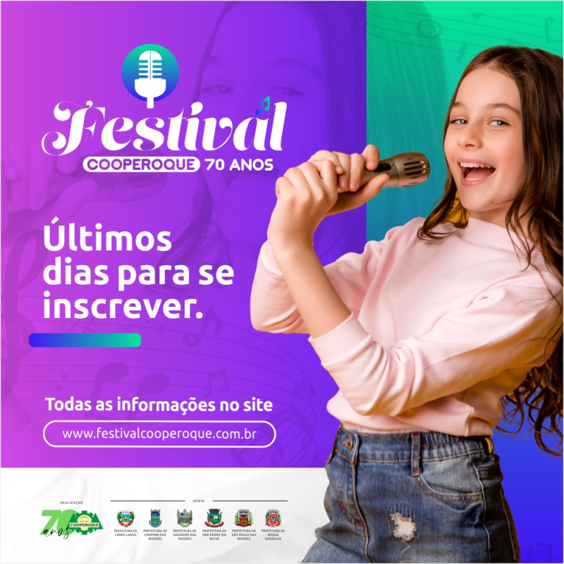 As inscrições para o Festival Cooperoque 70 anos encerram neste domingo