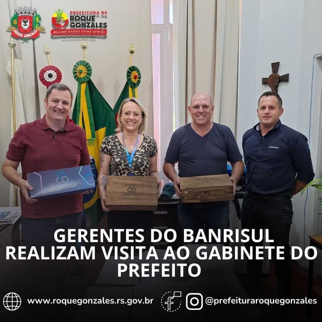 <p>GERENTES DO BANRISUL REALIZAM VISITA AO GABINTE DO PREFEITO&nbsp;</p>