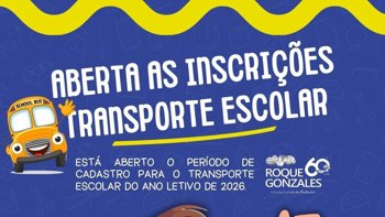 <p>EST&Aacute; ABERTO O PER&Iacute;ODO DE CADASTRO PARA O TRANSPORTE ESCOLAR &ndash; ANO LETIVO 2026</p>