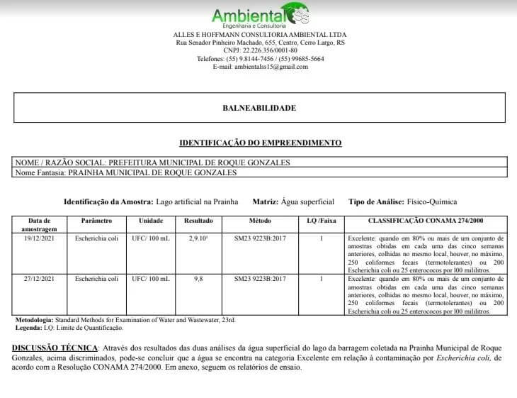 PRAINHA DE ROQUE GONZALES TEM BALNEABILIDADE EXCELENTE