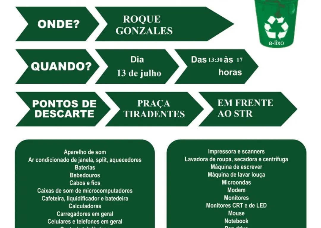 CAMPANHA DE LIXO ELETRÔNICO SERÁ NOS DIAS 12 E 13 DE JULHO