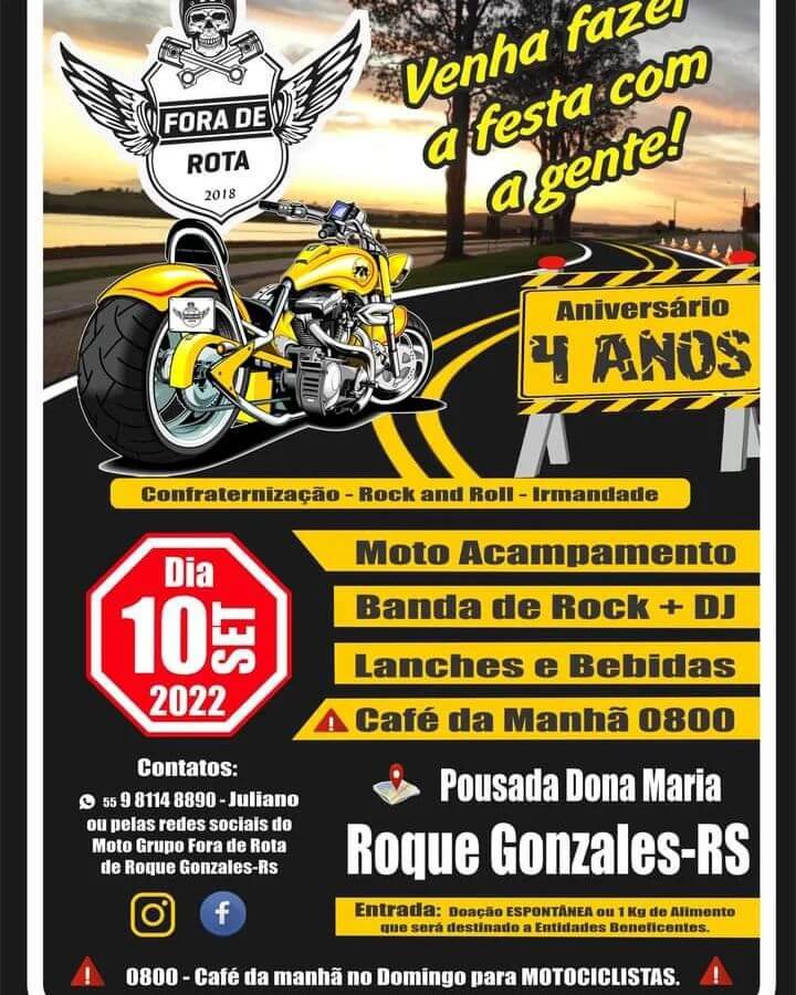 CONVITE DE COMEMORAÇÃO DO 4° ANIVERSÁRIO DO GRUPO DE MOTO FORA DE ROTA