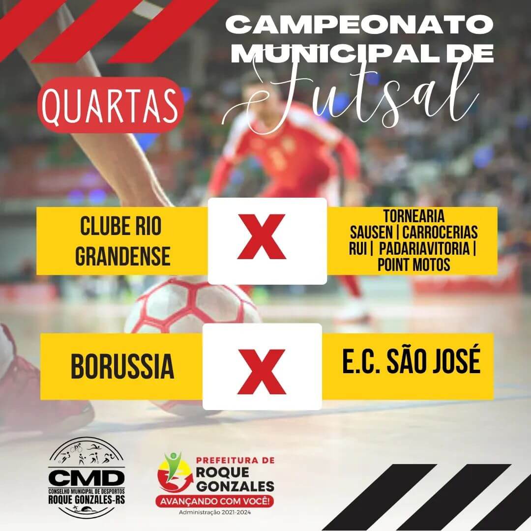 QUARTAS DE FINAIS E MAIS UMA RODADA DO CAMPEONATO MUNICIPAL DE FUTSAL