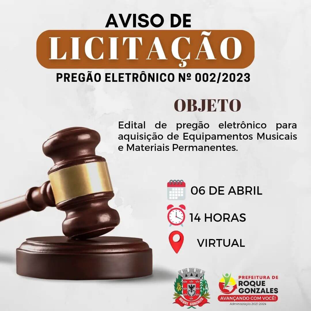 MUNICÍPIO ABRE PREGÃO ELETRÔNICO PARA AQUISIÇÃO DE EQUIPAMENTOS MUSICAIS