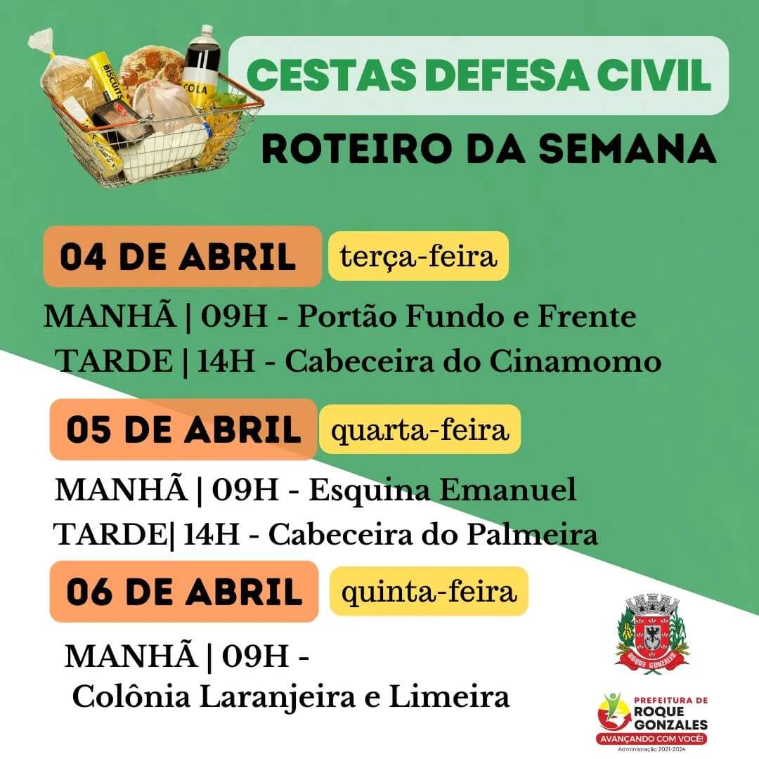 ROTEIRO DA SEMANA PARA A ENTREGA DAS CESTAS BÁSICAS