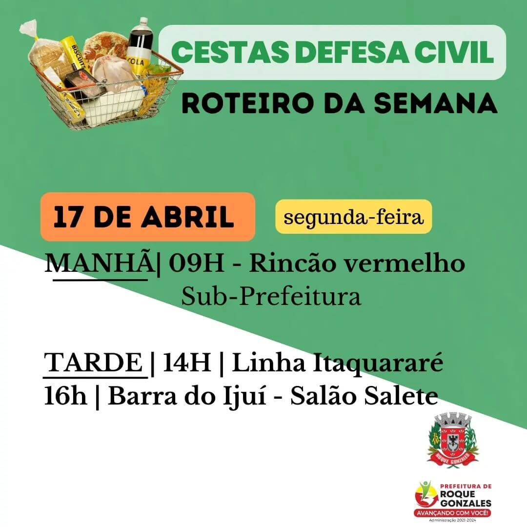 ÚLTIMO ROTEIRO PARA A ENTREGA DAS CESTAS BÁSICAS NESTA PRIMEIRA ETAPA