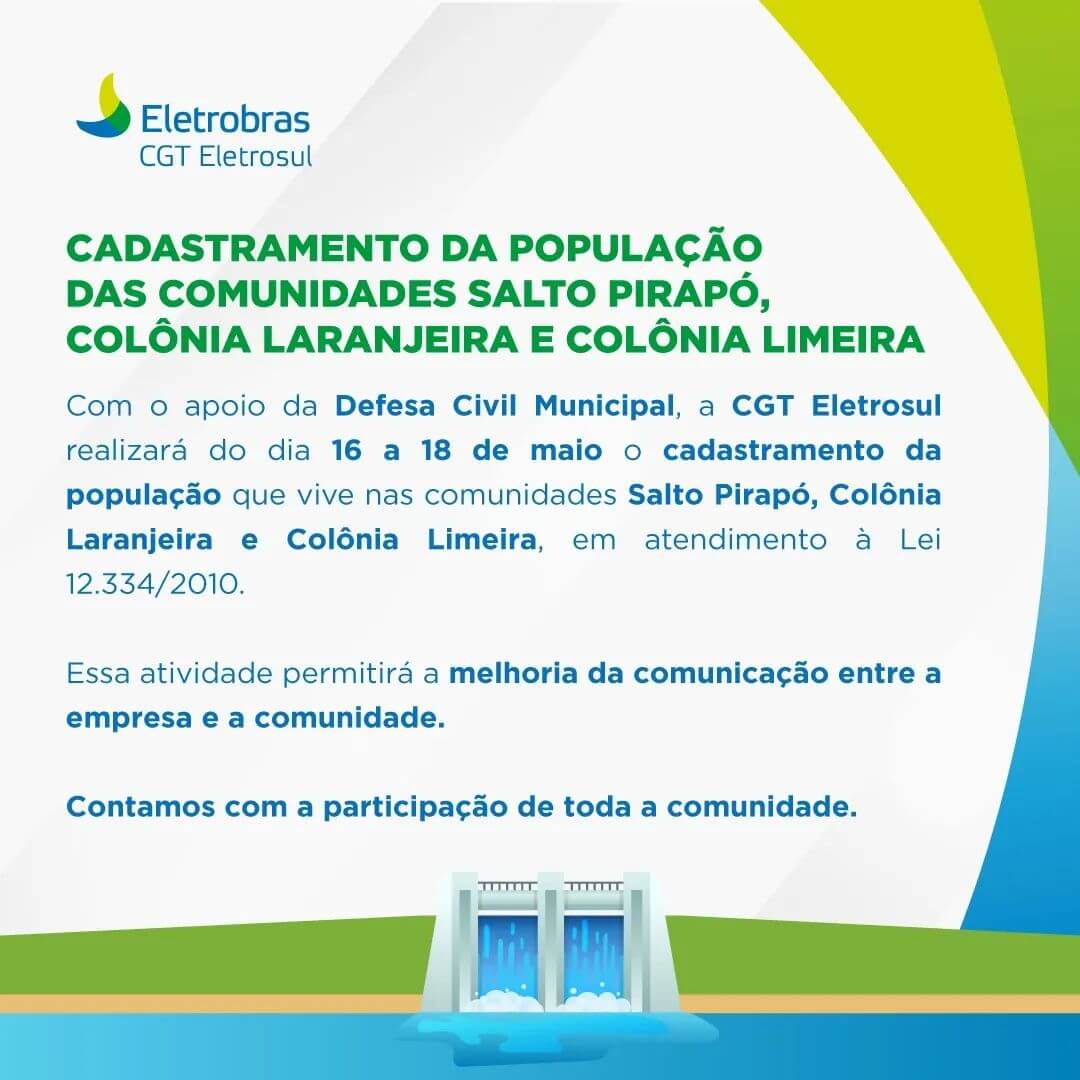 CADASTRAMENTO DA POPULAÇÃO DAS COMUNIDADES SALTO PIRAPÓ, COLÔNIA LARANJEIRA E COLÔNIA LIMEIRA