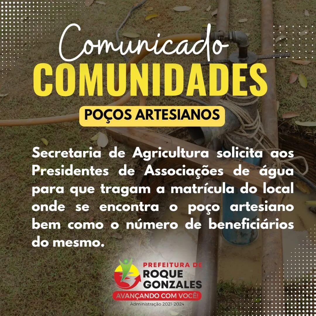 AVISO PARA AS ASSOCIAÇÕES DE ÁGUA NO MUNICÍPIO