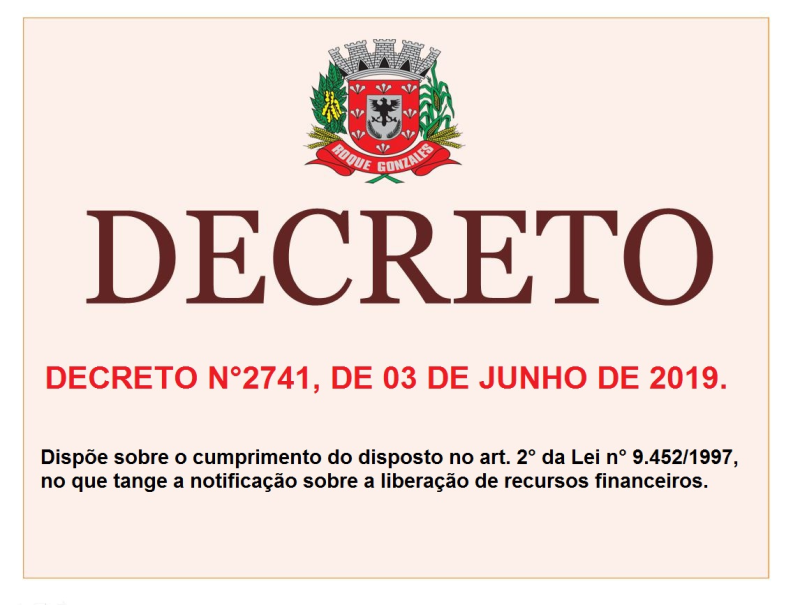 DECRETO N°2741, DE 03 DE JUNHO DE 2019