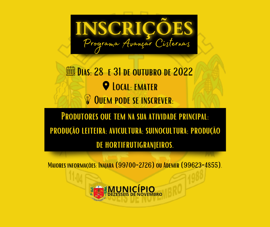 INSCRIÇÕES NO PROGRAMA AVANÇAR CISTERNAS