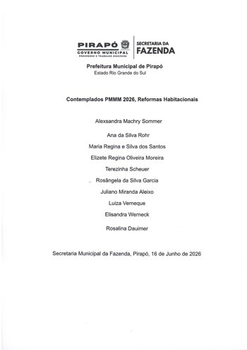 Secretaria Municipal da Fazenda divulga lista de contemplados pelas reformas habitacionais