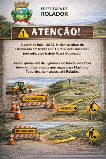 <p><strong>Aten&ccedil;&atilde;o, iniciam as obras de cal&ccedil;amento em frente ao CTG Rinc&atilde;o dos Pires!</strong></p>