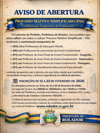 <p><strong>📢 AVISO DE ABERTURA &ndash; PROCESSO SELETIVO SIMPLIFICADO (PSS).</strong></p>