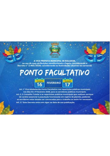 <p><em><strong>Ponto Facultativo &ndash; Carnaval 2026</strong></em></p>