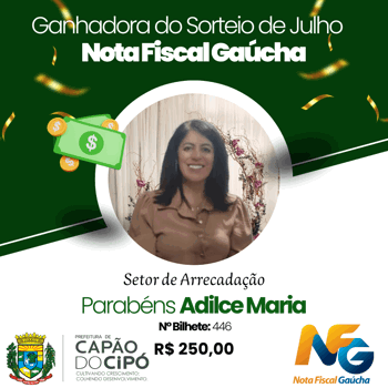<p>GANHADORA DO SORTEIO DE JULHO - NOTA FISCAL GA&Uacute;CHA</p>