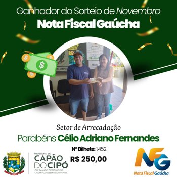 <p>Sorteio da Nota Fiscal Ga&uacute;cha de Novembro</p>