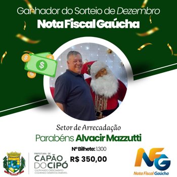 <p>Sorteio da nota fiscal ga&uacute;cha de dezembro&nbsp;</p>