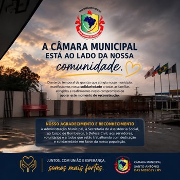 C&acirc;mara devolve R$ 100 mil e refor&ccedil;a a&ccedil;&otilde;es de apoio &agrave;s fam&iacute;lias atingidas pelo granizo