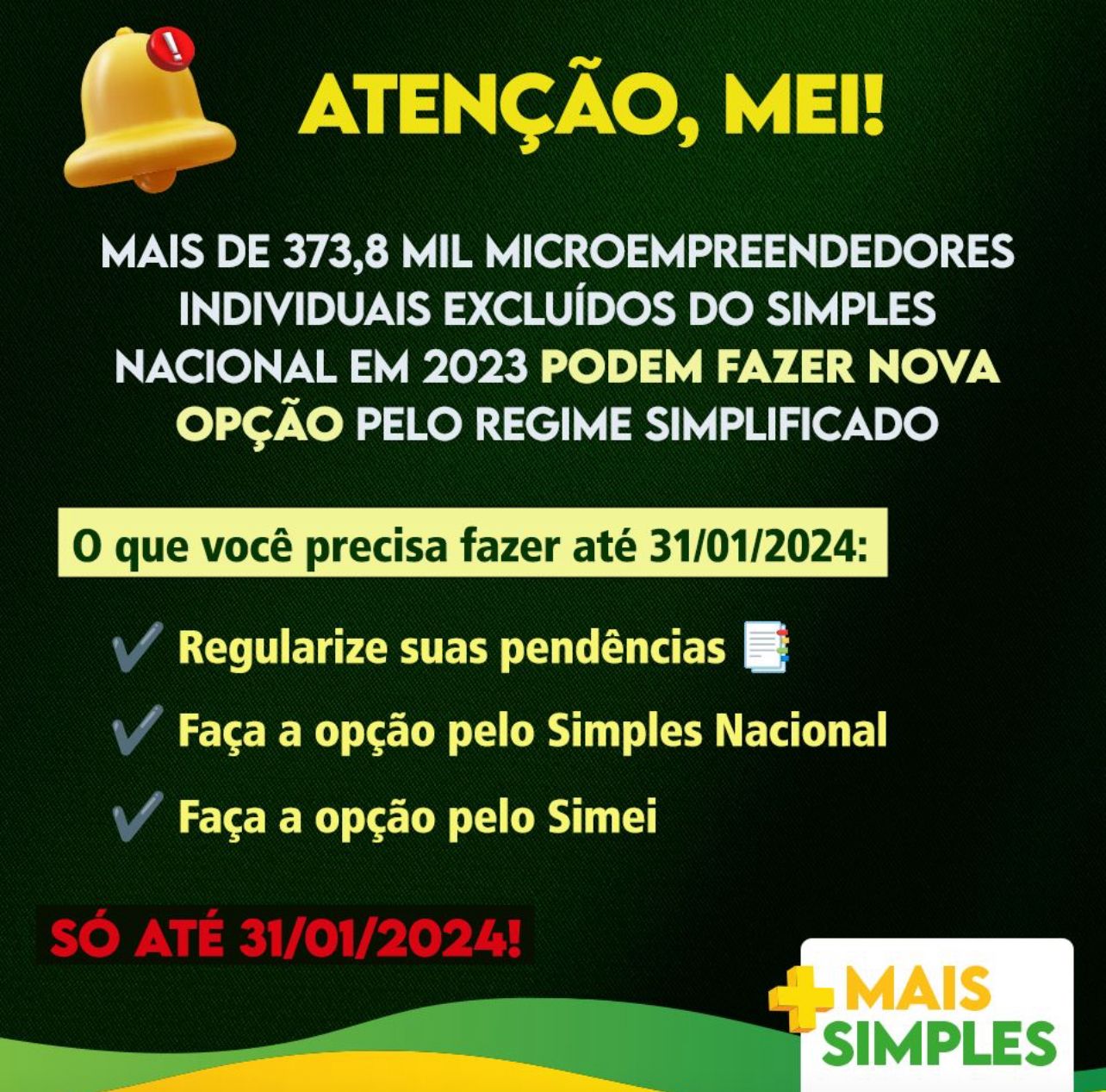 MEIs excluídos do Simples Nacional podem regularizar a situação até 31 de janeiro