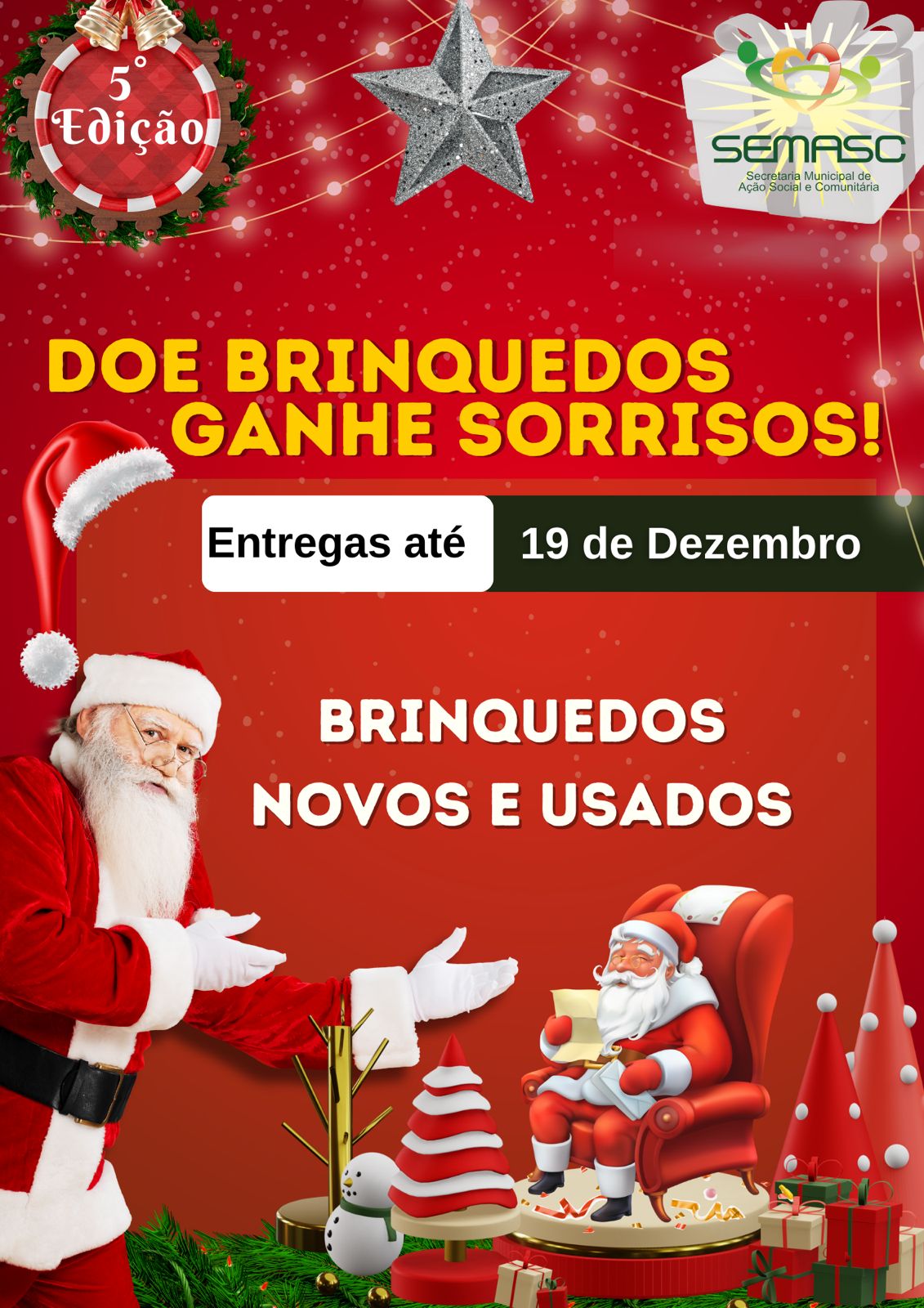 Secretaria de Ação Social realiza a 5ª edição da campanha “Doe brinquedos, ganhe sorrisos”  