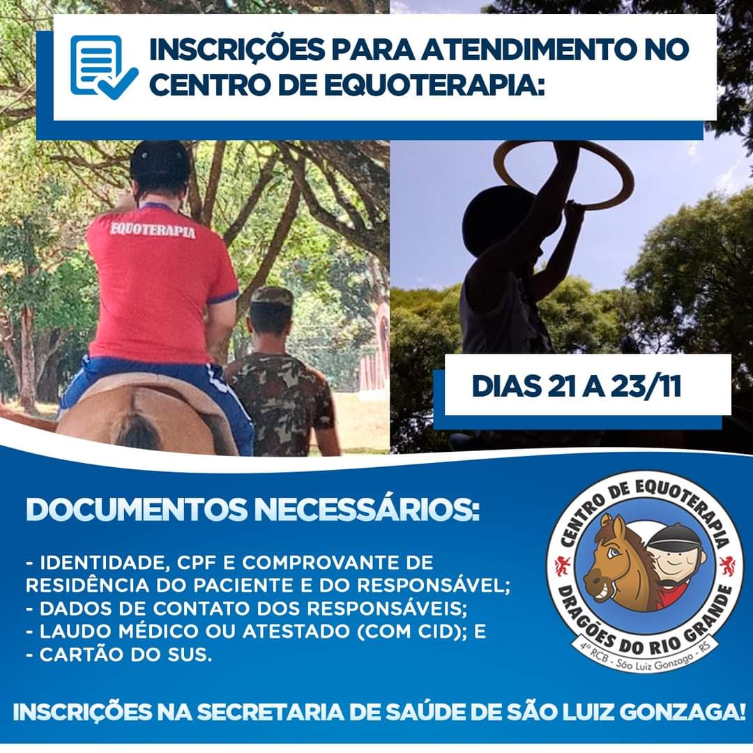 Inscrições para o projeto Equoterapia Inclusiva ocorrem de 21 a 23 de novembro