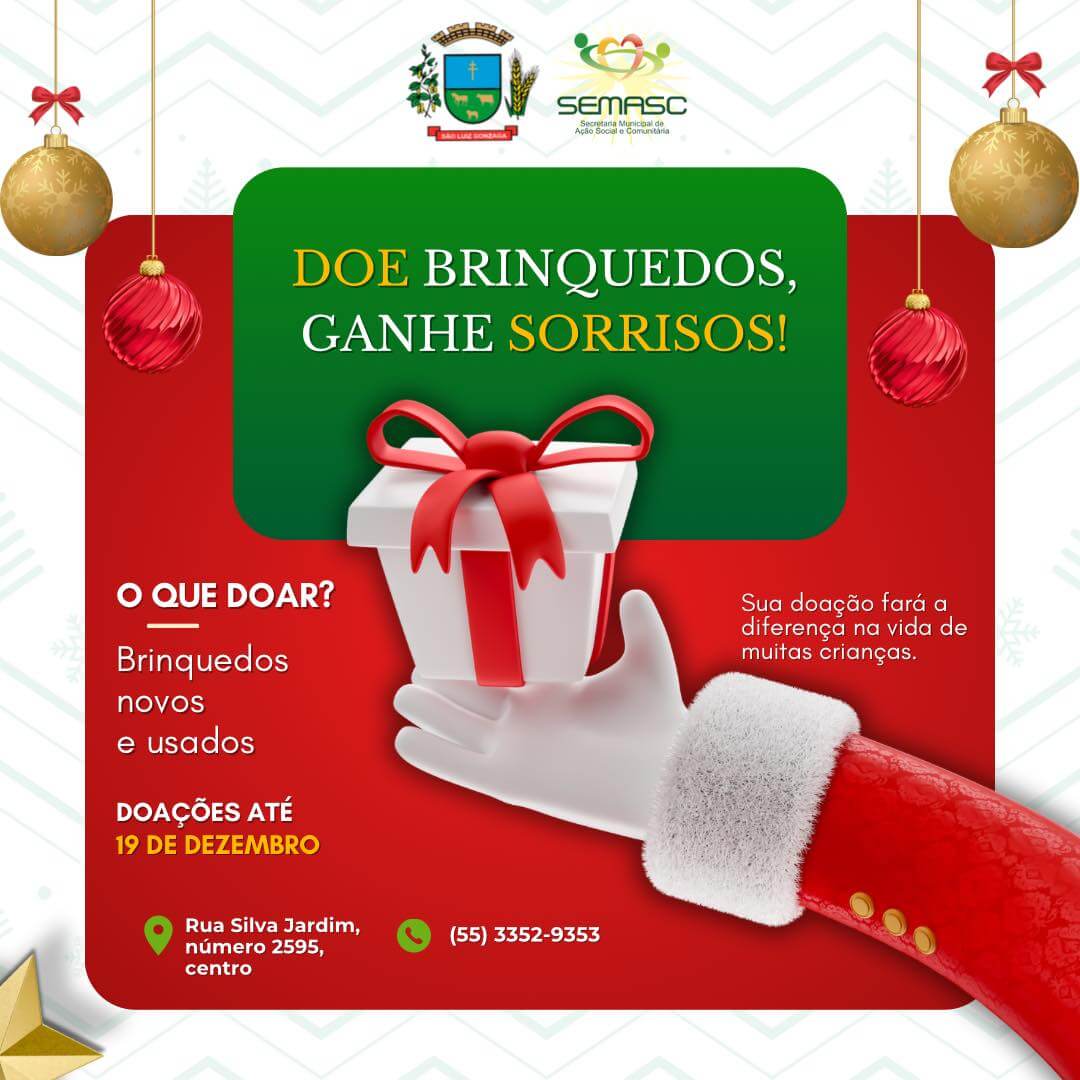 Período de arrecadação da campanha “Doe brinquedos, ganhe sorrisos” encerra nesta terça-feira   