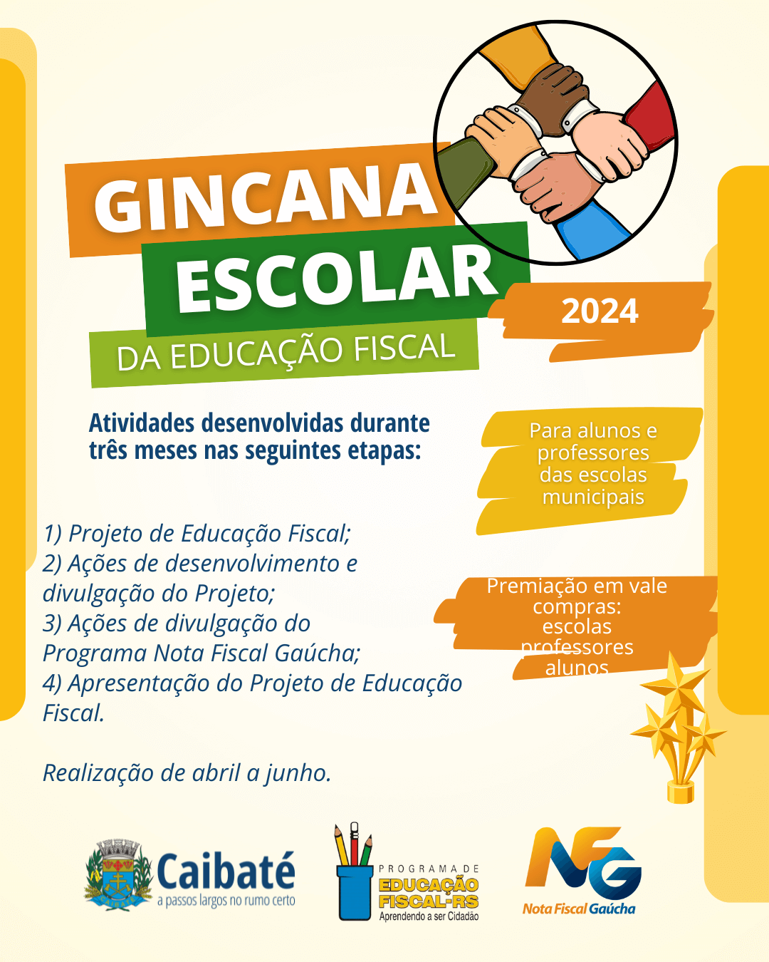 <p><strong>PREFEITURA MUNICIPAL DE CAIBAT&Eacute; LAN&Ccedil;A CONCURSO DA EDUCA&Ccedil;&Atilde;O FISCAL PARA AS ESCOLAS MUNICIPAIS</strong></p>