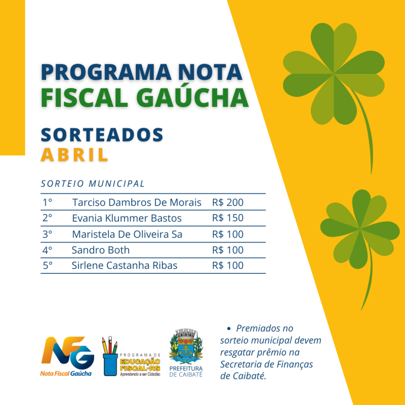 SORTEADOS DO PROGRAMA NOTA FISCAL GAÚCHA JÁ PODEM RESGATAR PRÊMIOS