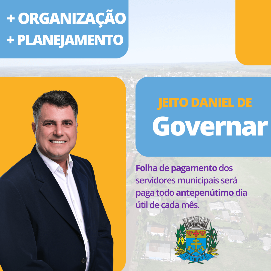 <p>JEITO DANIEL DE GOVERNAR: FOLHA DE PAGAMENTO DOS SERVIDORES MUNICIPAIS SER&Atilde;O PAGOS TODO ANTEPEN&Uacute;LTIMO DIA &Uacute;TIL DE CADA M&Ecirc;S</p>