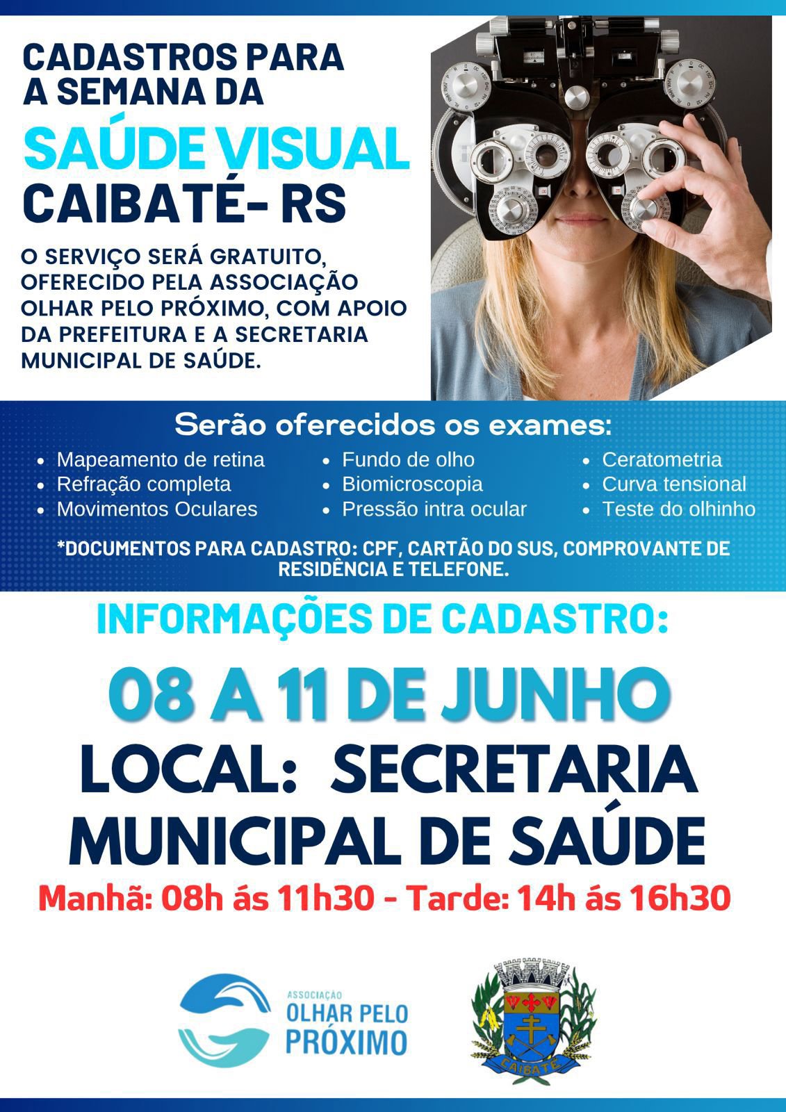 SEMANA DA SAÚDE VISUAL TERÁ ATENDIMENTO GRATUITO PARA A POPULAÇÃO DE CAIBATÉ