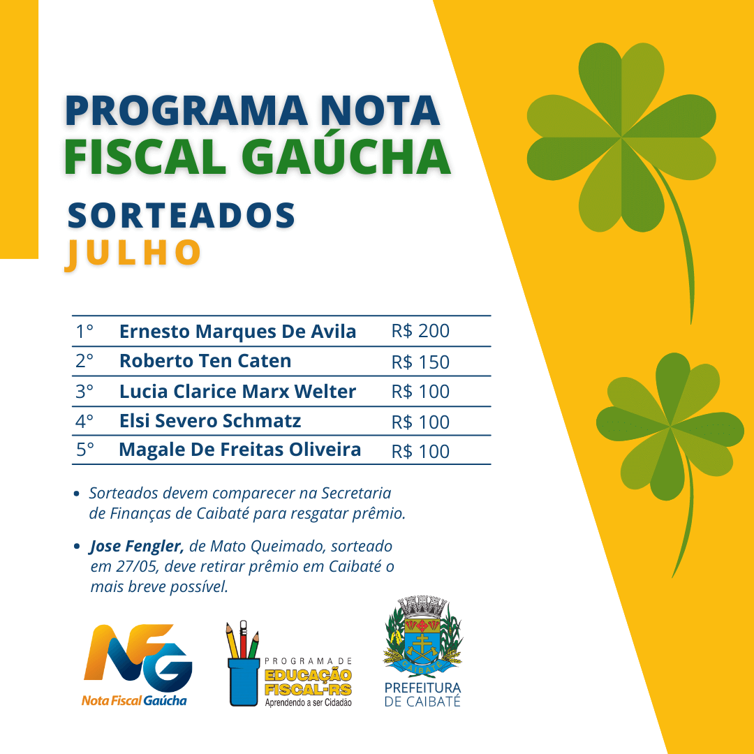 DIVULGADA LISTA DE GANHADORES DO PROGRAMA NOTA FISCAL GAÚCHA