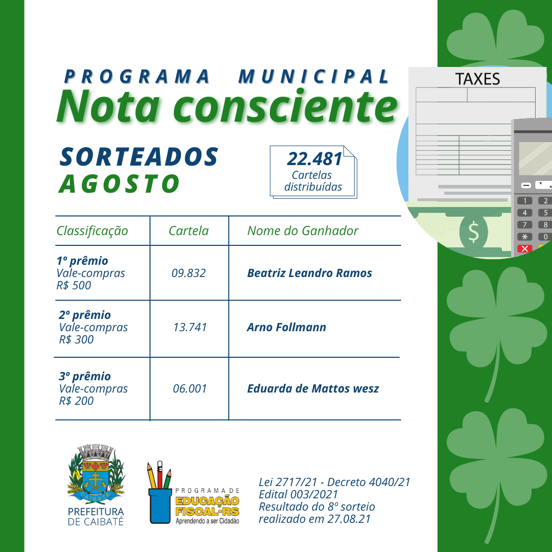 REALIZADO SORTEIO MENSAL DO PROGRAMA NOTA CONSCIENTE 