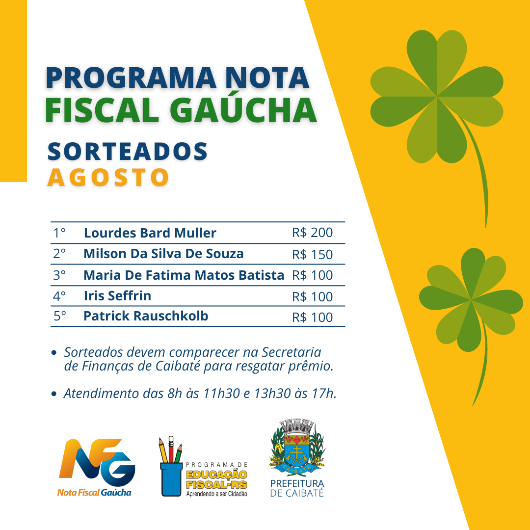 DIVULGADA LISTA DE SORTEADOS DO PROGRAMA NOTA FISCAL GAÚCHA 