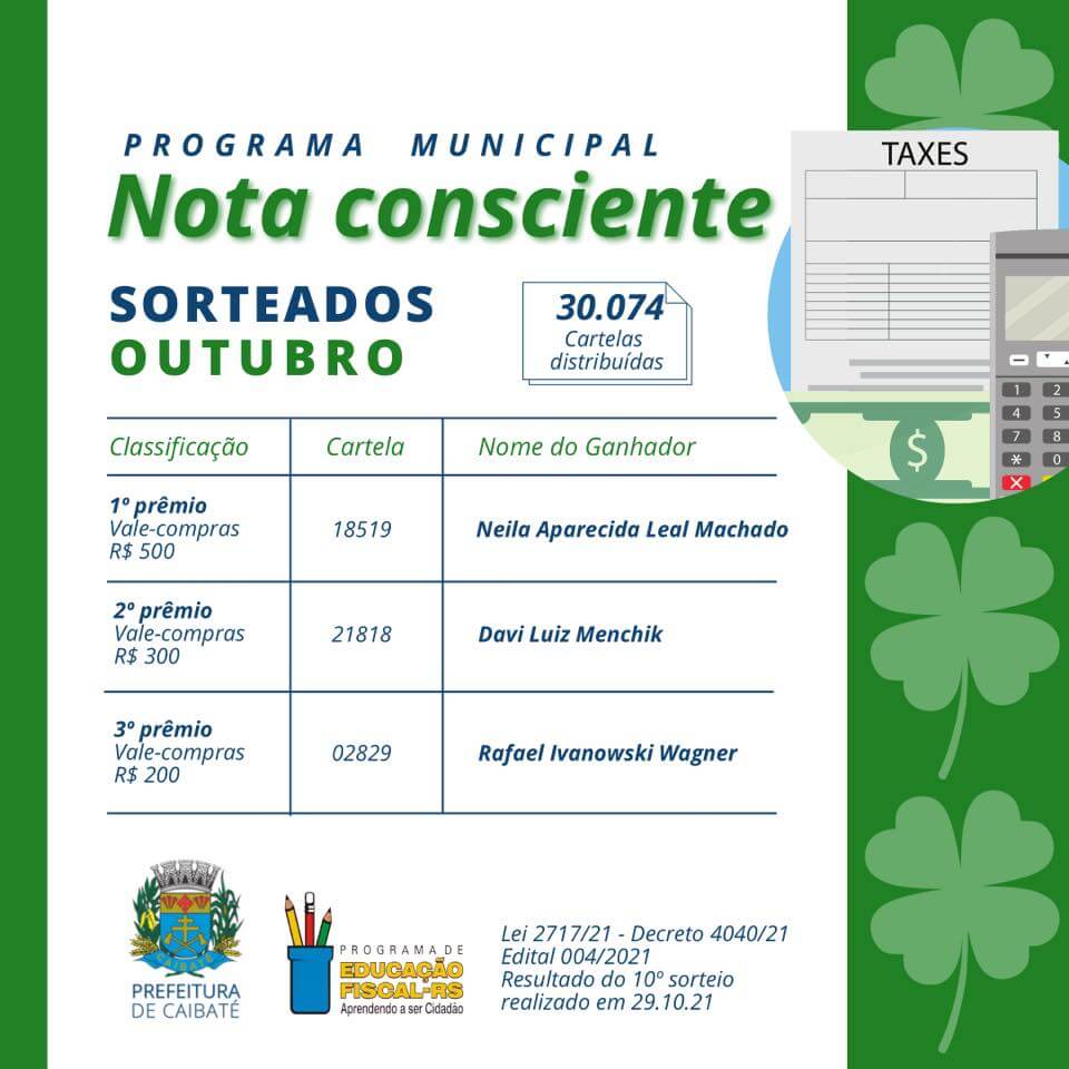 DIVULGADA LISTA DE SORTEADOS DO PROGRAMA NOTA CONSCIENTE