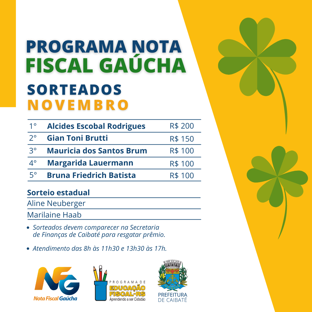 DIVULGADA LISTA DE SORTEADOS DO PROGRAMA NOTA FISCAL GAÚCHA