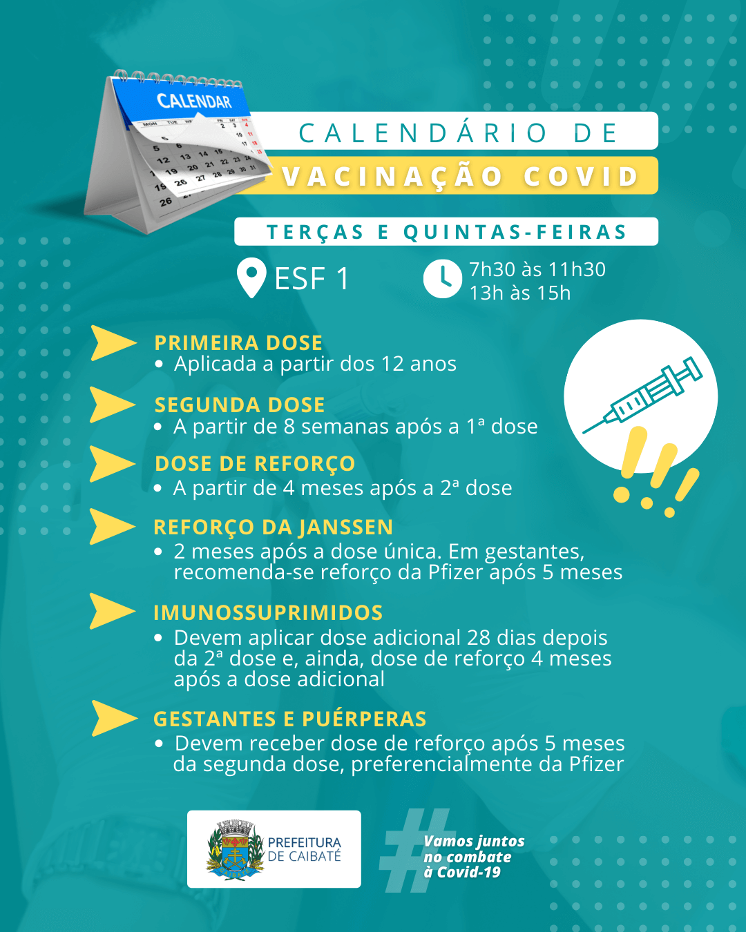 ATUALIZADO CALENDÁRIO DE VACINAÇÃO CONTRA COVID-19